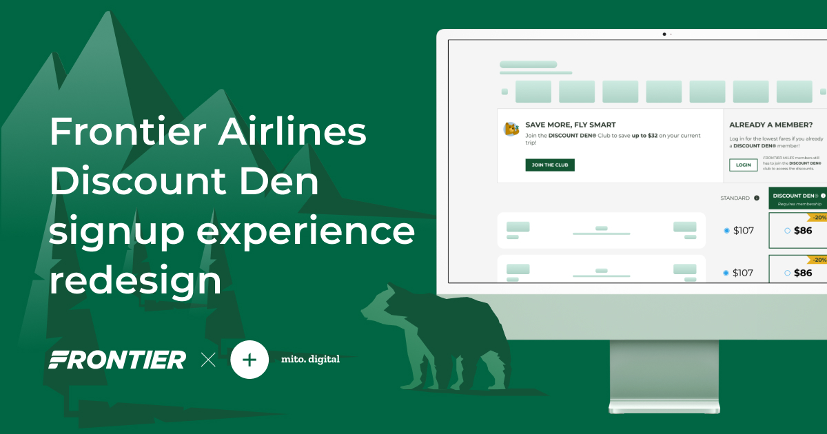 Frontier Airlines Discount Den signup experience redesign Mito Digital